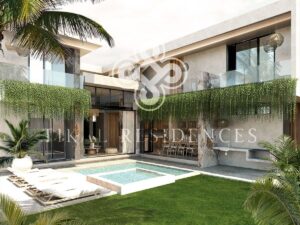 Fachada posterior y jardin de casa en preventa en Tikal Residences, Atlixco, Puebla (render del proyecto)