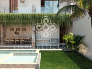 Alberca y jardin de casa en preventa en Tikal Residences, Atlixco, Puebla (render del proyecto)