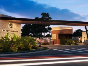 Acceso principal de casa en preventa en Parque Cibeles, Lomas de Angelópolis, Puebla (render del proyecto)