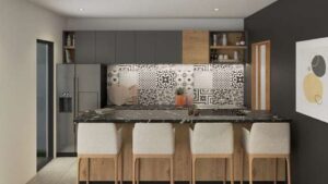 Cocina de casa en preventa en Parque Cibeles, Lomas de Angelópolis, Puebla (render del proyecto)