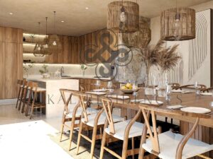 Comedor de casa en preventa en Tikal Residences, Atlixco, Puebla (render del proyecto)