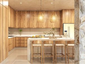 Cocina de casa en preventa en Tikal Residences, Atlixco, Puebla (render del proyecto)